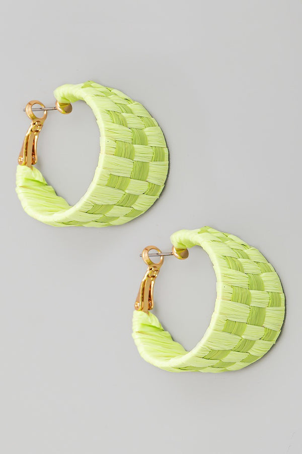 Lime Paper Weave Wide Hoop Earrings