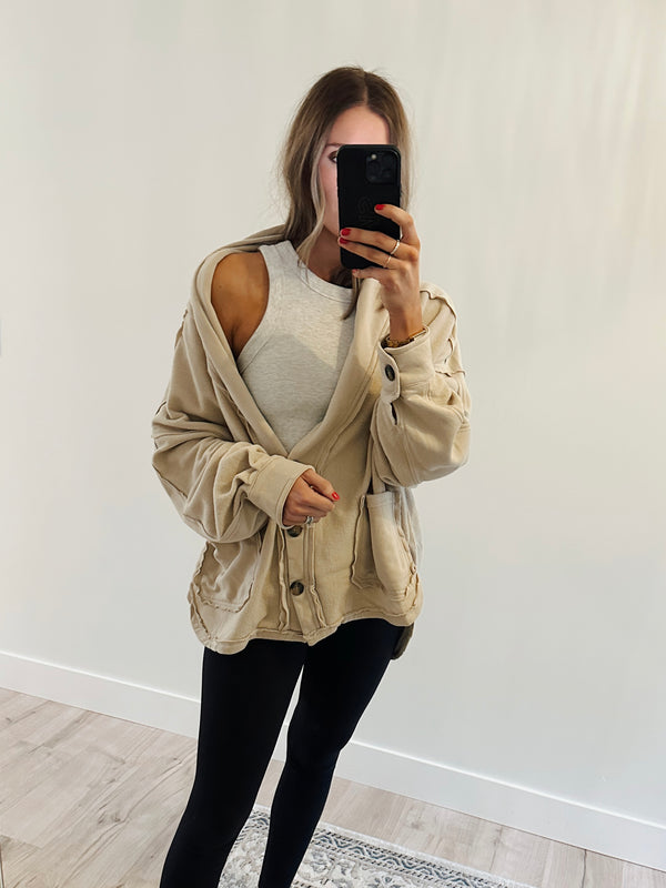Tan Oversized Button Up Shacket
