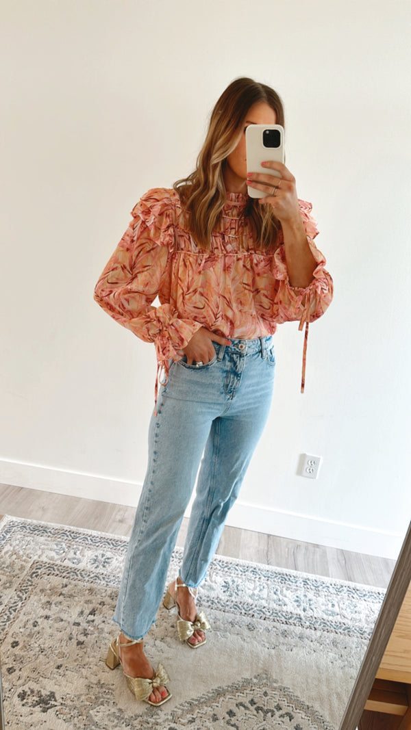 Pink Floral Ruffled Blouse