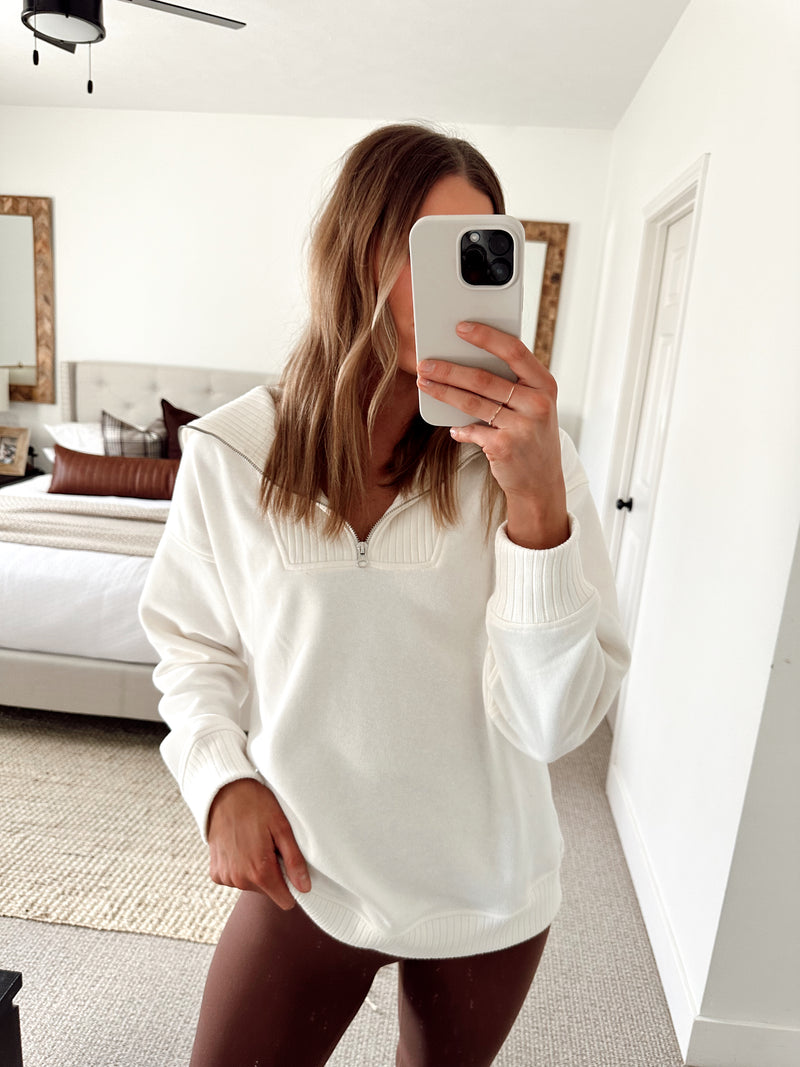 Ivory French Terry Ribbed Pullover