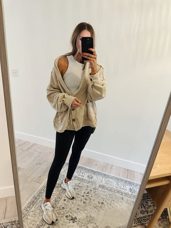 Tan Oversized Button Up Shacket