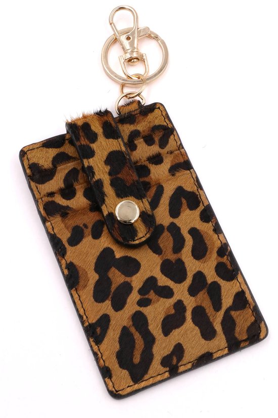 Faux Fur/Leather Leopard Card Holder Keychain